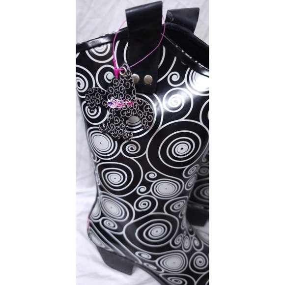 BLAZIN ROXX Layla Sz 7 Rain Boots Black White Outdoor Chore Cowgirl Boot 58106 - Picture 5 of 16